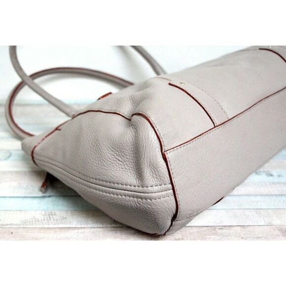 LRG kate spade GRAY GENUINE LEATHER RED TRIM ZIP TOP TOTE SHOULDER BAG HANDBAG - Picture 9 of 11